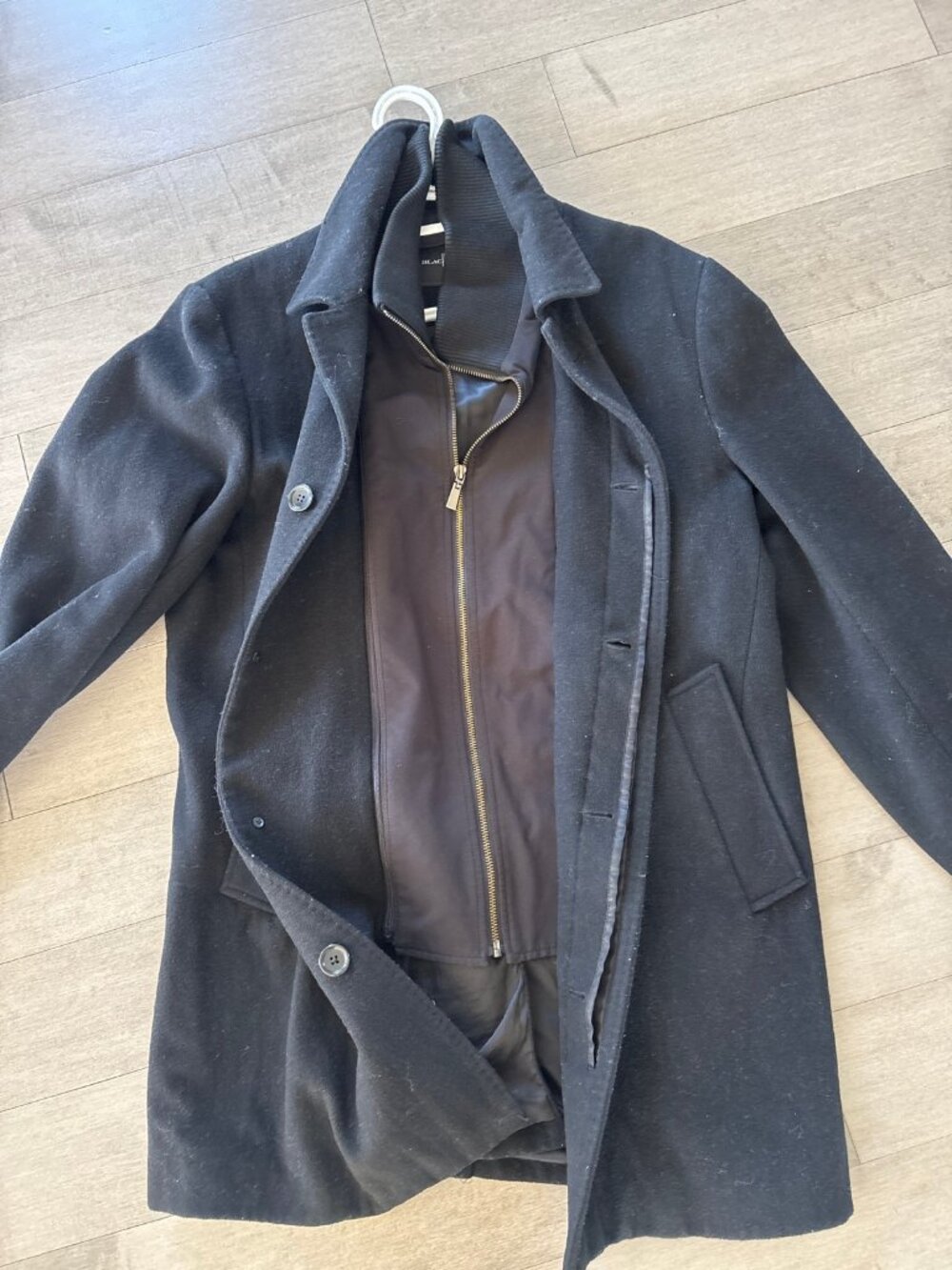 Black Brown 1826 Men's Black Wool Cashmere Blend Peacoat with Zip-In Liner